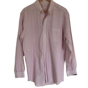 Brooks Brothers Mens Shirt 16-4/5 Long Sleeve Button Front Striped No‎ Iron